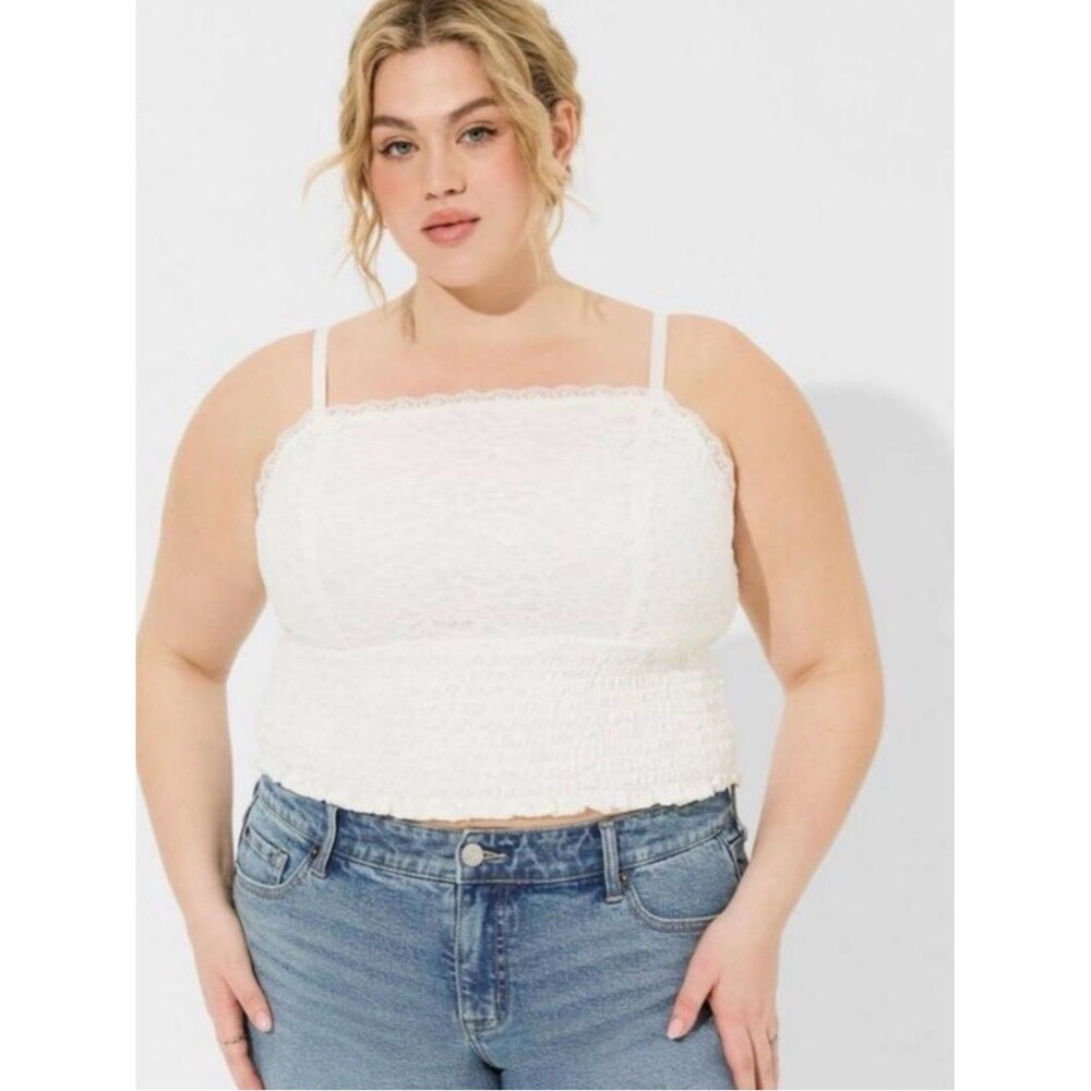 torrid White Lace Smocked Crop Cami size 4